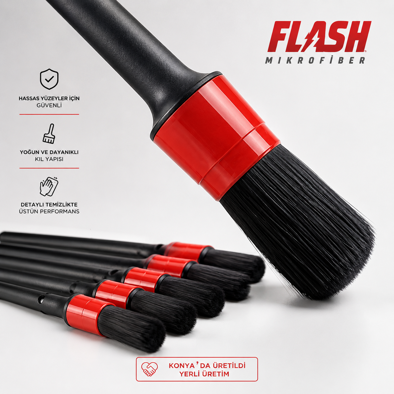 Flash Bez 5'li Uçları Değişebilen Oto Detay Fırça Seti