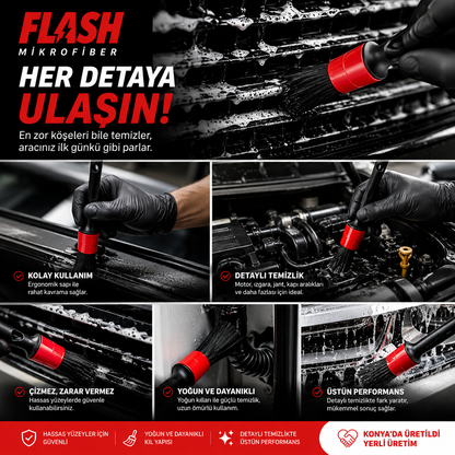 Flash Bez 5'li Uçları Değişebilen Oto Detay Fırça Seti