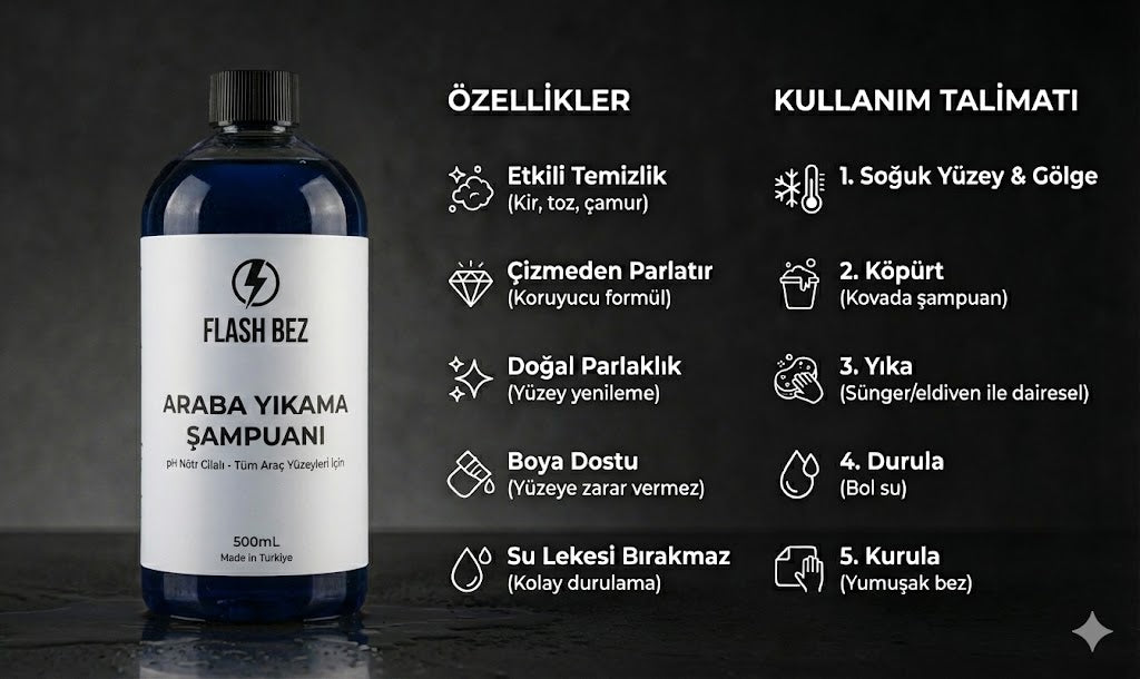 Flash Bez │ pH Nötr Cilalı Araba Yıkama Şampuanı 900mL