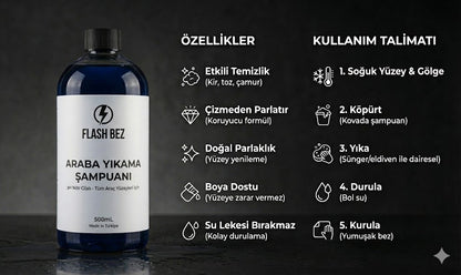 Flash Bez │ pH Nötr Cilalı Araba Yıkama Şampuanı 900mL
